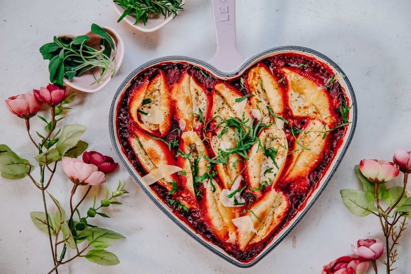 Stuffed Shells with Beet Sauce
